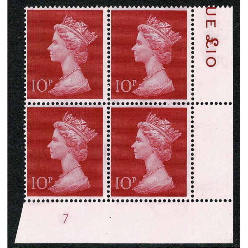 10p Cerise. Plate 7 block of four.