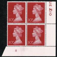 10p Cerise. Plate 8 block of four.