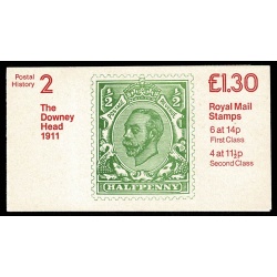 £1.30 Postal History No.2 "The Downey Head" Left Margin Pane DP48 Perf E1. Listed constant variety "spot on chin"