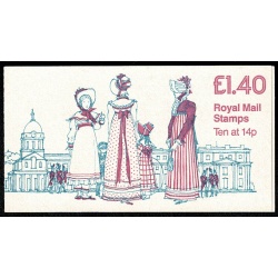 £1.40 Womens Costumes No.1 "1800-1815" PCP2 Right Margin Pane DP47A Perf E1. Listed constant variety "long diagonal line"