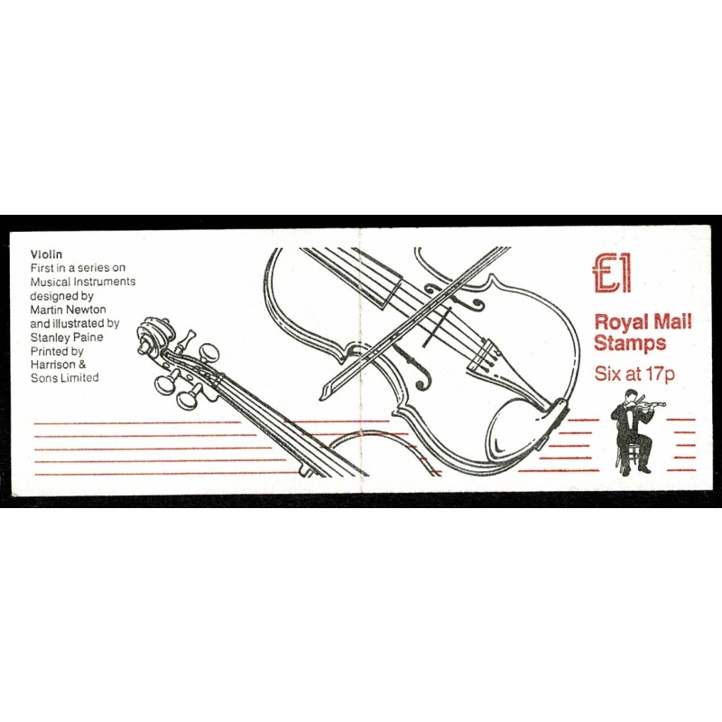 £1 Musical Instruments No.1 "Violin" . Cyl. B42. DP91  SG FH5. Plated column 2 of primary sheet.