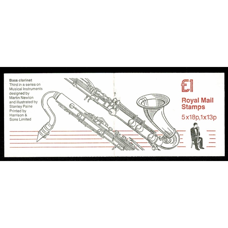 £1 Musical Instruments No.3 "Bass Clarinet" . Cyl. B5 B26. DP95A.  SG FH7. Plated column 1 of primary sheet.