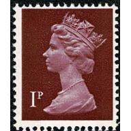 1p crimson OCP/PVA 2B (9.5mm). Low value (2.5mm) Ex booklet s/t pane 4 DP12