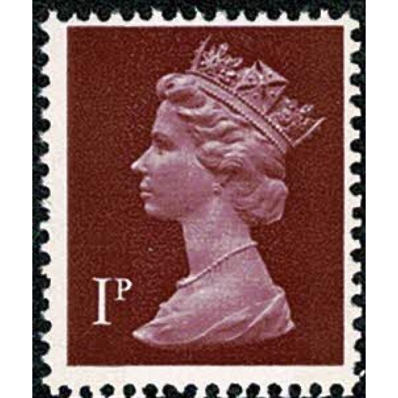 1p crimson OCP/PVA 2B (9.5mm). Low value (2.5mm) Ex booklet s/t pane 4 DP12