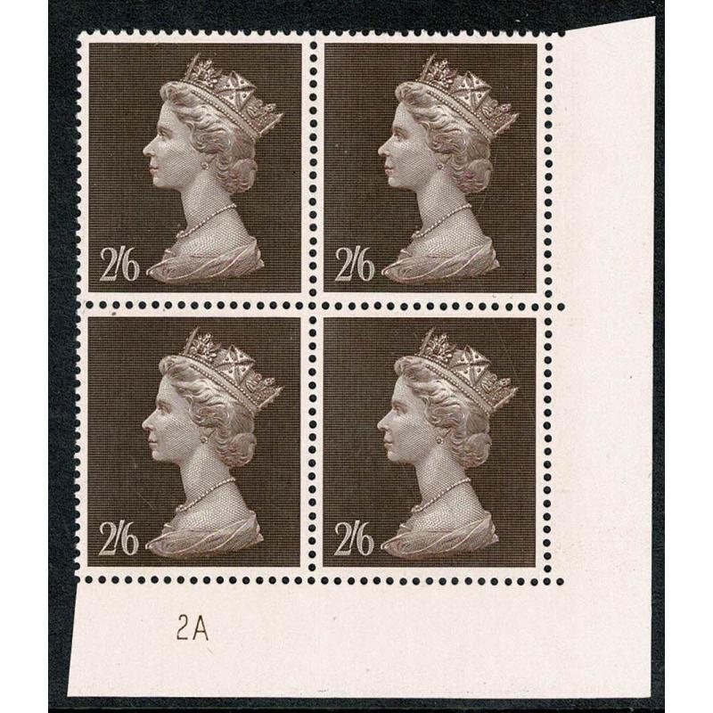 1969 2/6 Machin Plate 2A block of four.