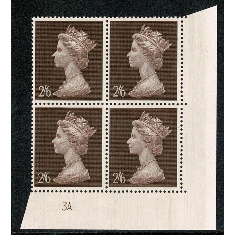 1969 2/6 Machin Plate 3A block of four.