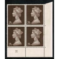 1969 2/6 Machin Plate 3C block of four.