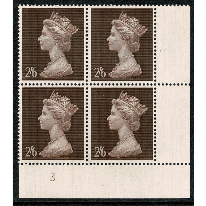 1969 2/6 Machin Plate 3 block of four.