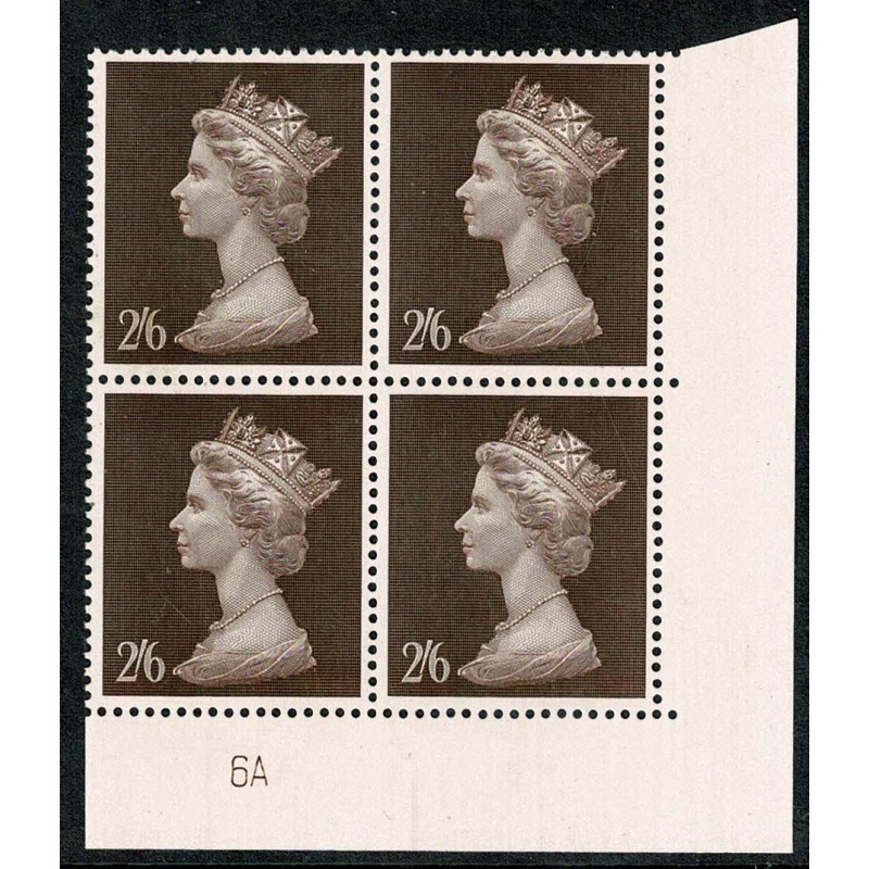 1969 2/6 Machin Plate 6A block of four.