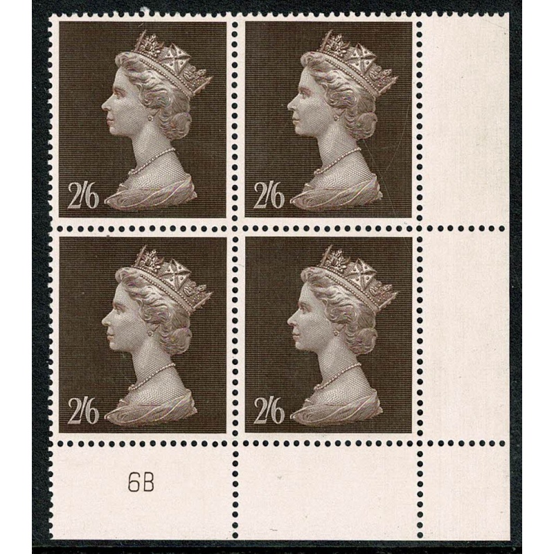 1969 2/6 Machin Plate 6B block of four.