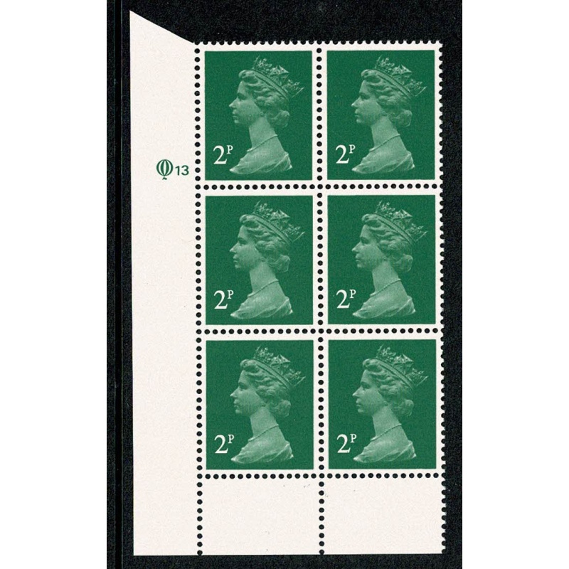 2p green. ACP/PVAD 15 x 14. lower left Q13 cyl. block of six.