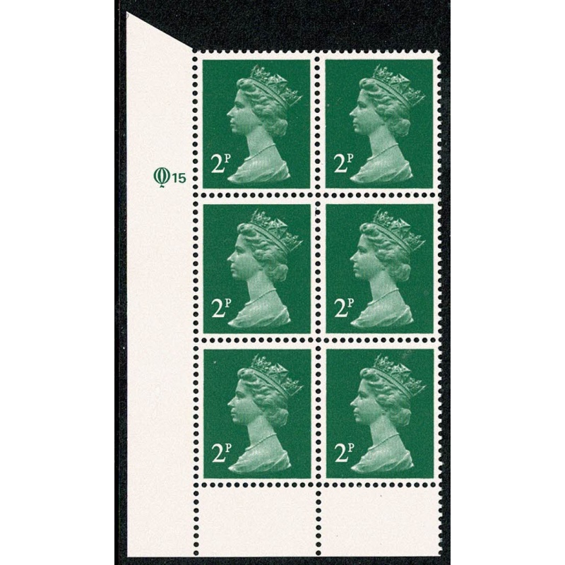 2p green. ACP/PVAD 15 x 14. lower left Q15 cyl. block of six.