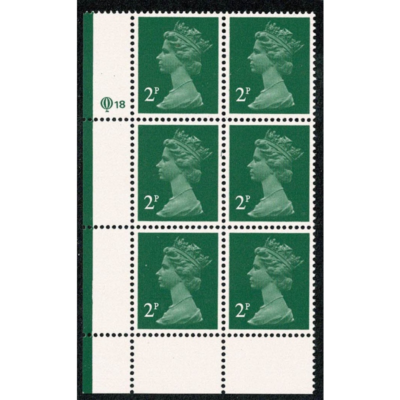 2p green. ACP/PVAD 15 x 14. lower left Q18 cyl. block of six.