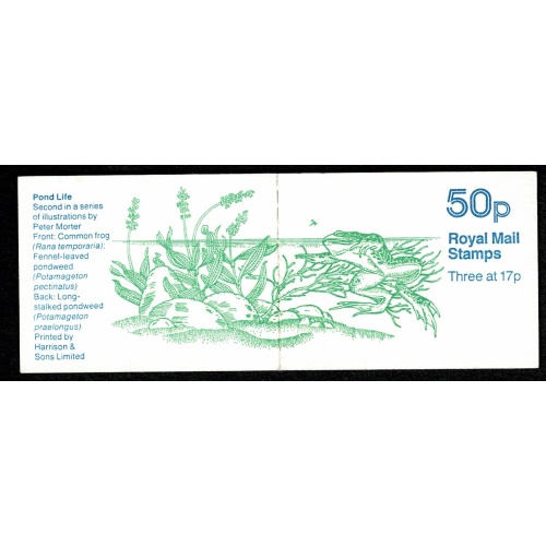 50p Pond Life No.2 "Common Frog". DP82A (No Star)  Plain pane. Perf E1. SG FB33. 17p INSET LEFT BAND