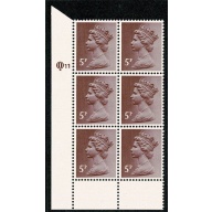 5p Claret. PCP/PVAD 15 x 14. lower left Q11 cyl. block of six.