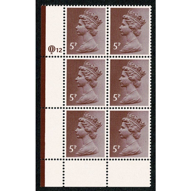 5p Claret. PCP/PVAD 15 x 14. lower left Q12 cyl. block of six.