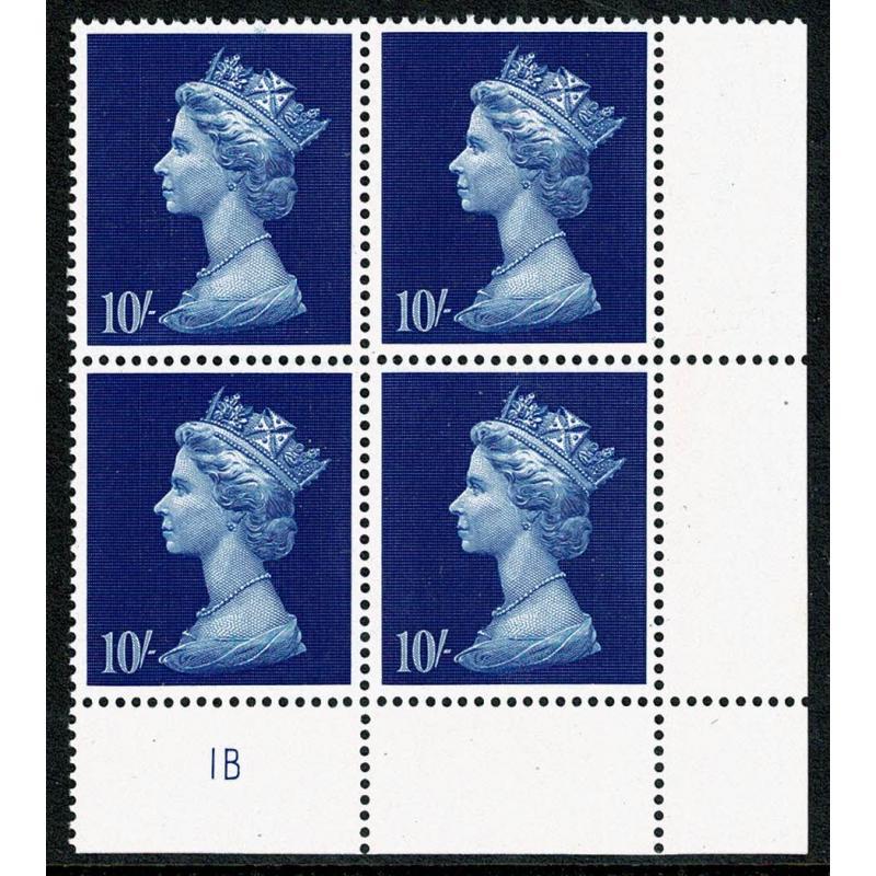 1969 10/- Machin Plate 1B block of four.