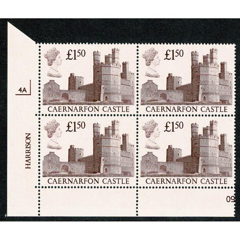 1988 Castle £1.50. Plate 4A block of four.