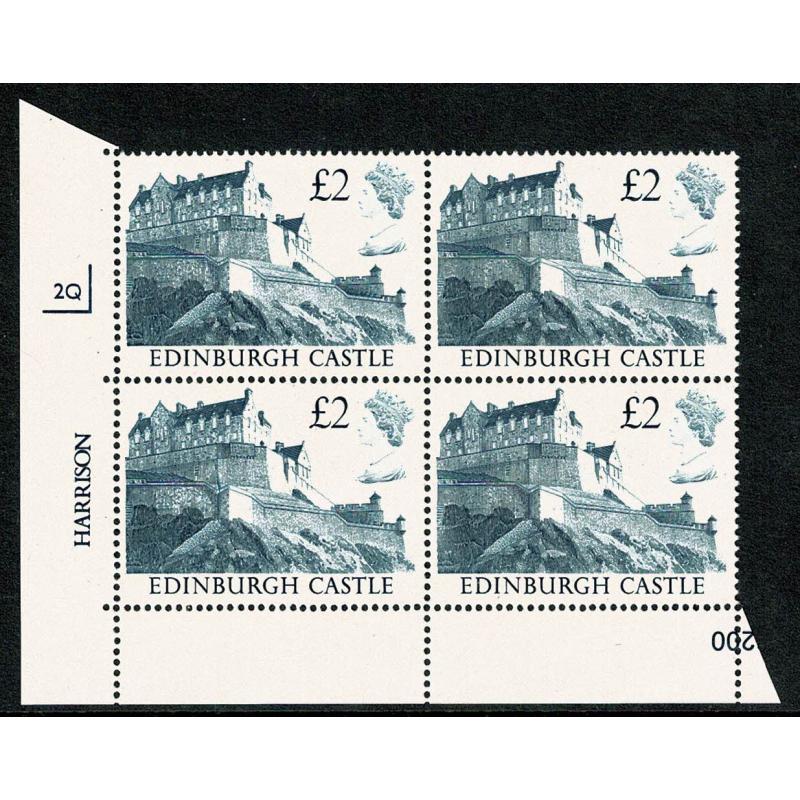 1988 Castle £2. Plate 2Q block of four.