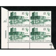 1988 Castle £1. Plate 1D block of four.