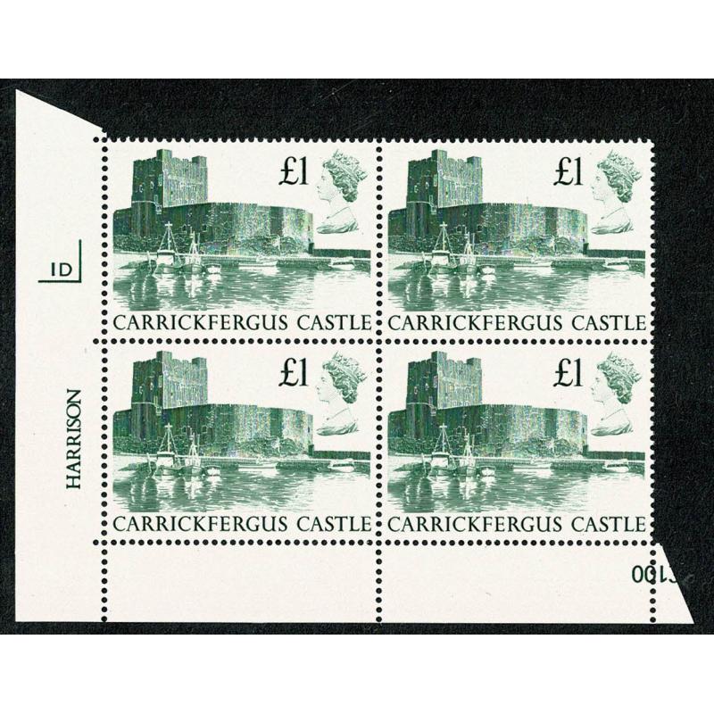 1988 Castle £1. Plate 1D block of four.