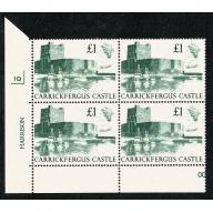 1988 Castle £1. Plate 1Q block of four.