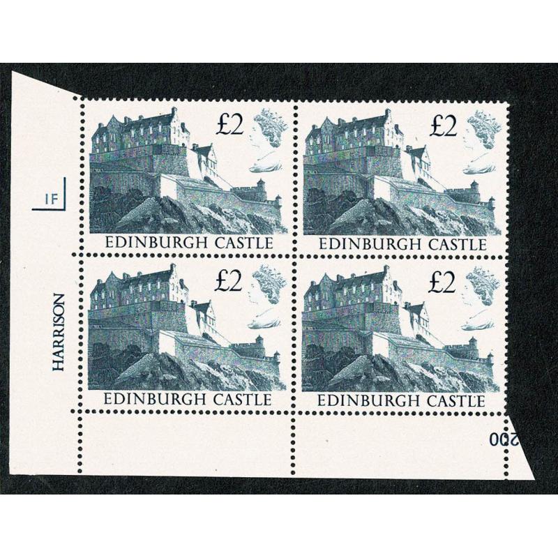 1988 Castle £2. Plate 1F block of four.