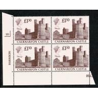 1988 Castle £1.50. Plate 2D block of four.