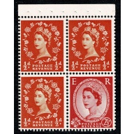 SB12. Pane of 3 x ½d with 2½d. Chalk surfaced paper, Watermark Crowns Upright. Perf Is.