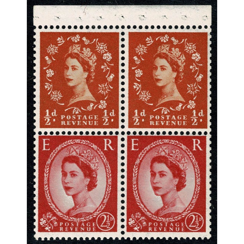 SB13. Pane of 2 x ½d/2½d. Watermark Crowns to Left. Perf Is.