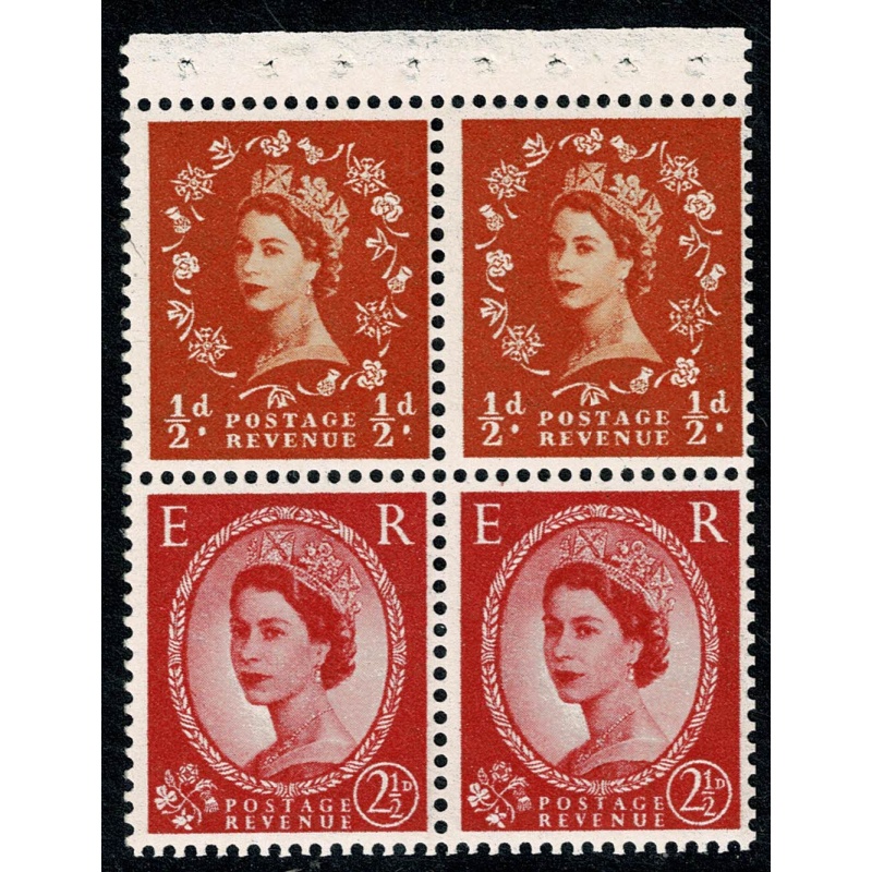 SB13. Pane of 2 x ½d/2½d. Watermark Crowns to Left. Perf AP.