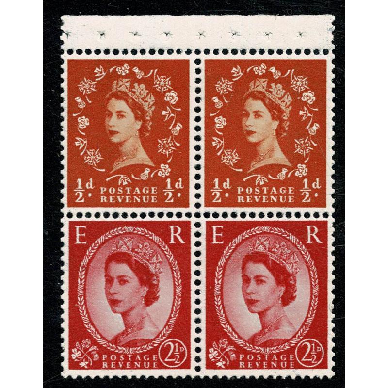 SB13a. Pane of 2 x ½d/2½d. Watermark Crowns to right. Perf AP.