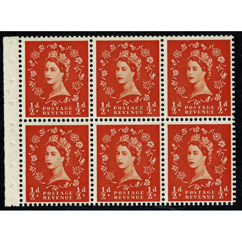 SB1 Pane of  6 x ½d. Watermark Tudor Crown Upright. Perf Ir.