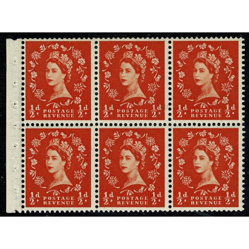 SB1 Pane of  6 x ½d. Watermark Tudor Crown Upright. Perf Is.