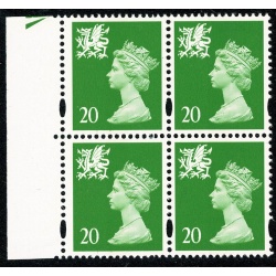 20p Bright green OFNP/PVA CB Matt paper. "seperated" 15 hole perf error.