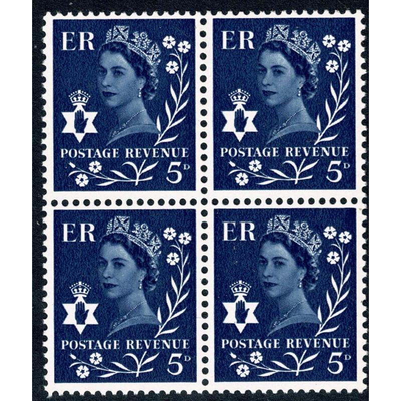 5d royal blue. MISSING PHOSPHOR. Block of 4. SG N10y